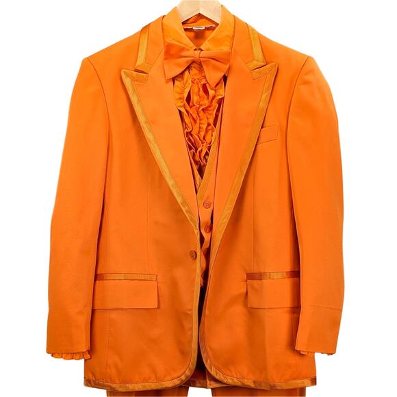Bright Orange 5-Piece Tuxedo Suit Medium | Statement Dopamine Prom Wedding Party - Picture 2 of 16